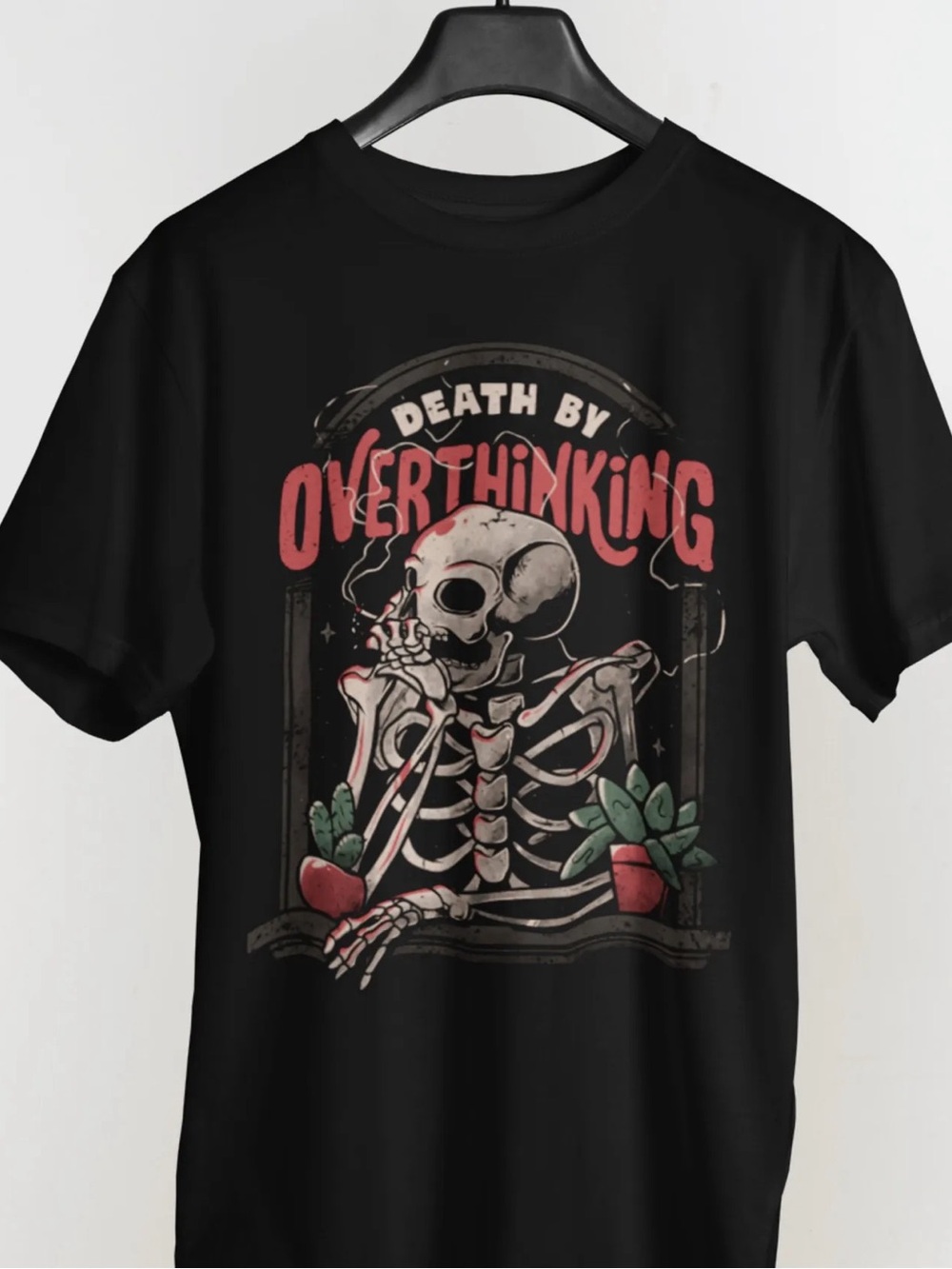 Wicked Clothes 'Death By Overthinking' Skeleton Graphic Black T-shirt Size M